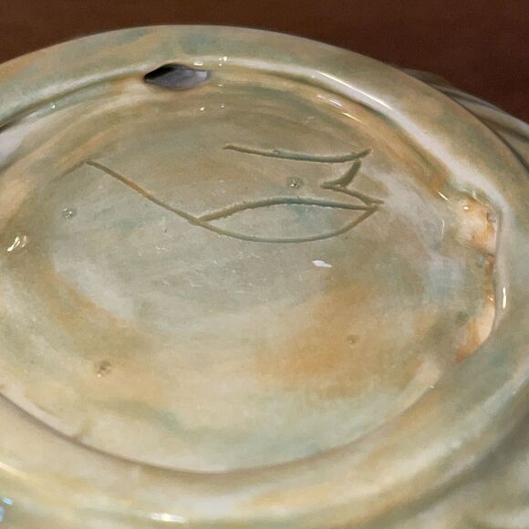 Vtg Light Green 2.5 X 6 Inch Ceramic Cabbage Dip/Condiment Bowl Signed - Picture 9 of 11